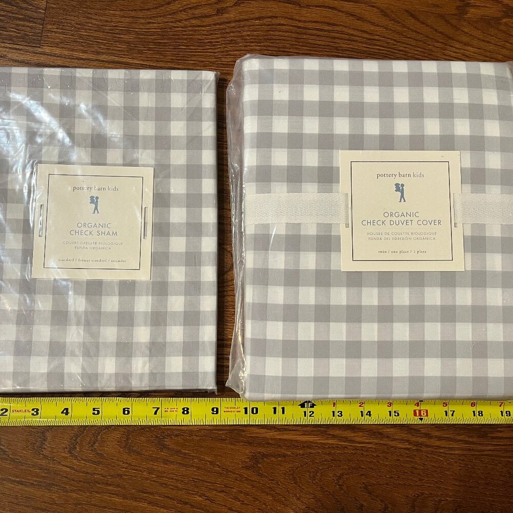 Pottery Barn Kids Organic Check Duvet & Sham - Light Gray, Twin